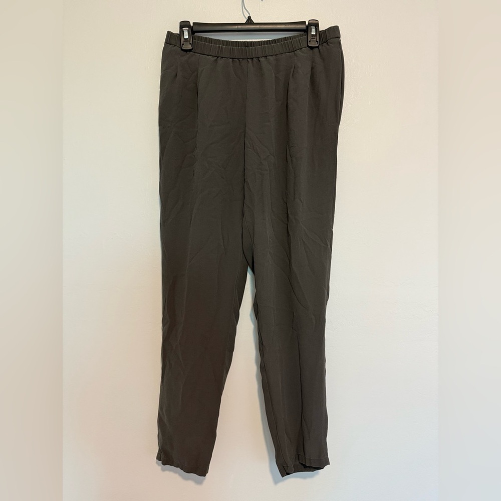EILEEN FISHER Pants  Silk Georgette Crepe Slouch Tapered Pull On Gray Size PM